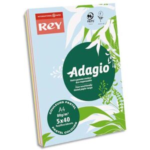 Rey Ramette 40 feuilles x 5 teintes papier couleur pastel & vive ADAGIO assortis pastel&vifs A4 80g - Lot de 2