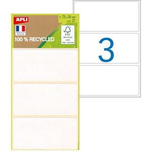 Etiquettes blanches 75 x 34 mm recyclées Apli pour écriture manuelle - Pochette de 21 - Lot de 5 - Publicité