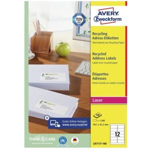 Avery Boîte de 1200 étiquettes adresse Laser Recyclées Blanc 99,1 x 42,3mm LR7177-100