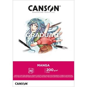 Canson Bloc de 30 feuilles GRADUATE Manga. A4, 200gr. Blanc, lisse et résistant aux gommages et grattages - Lot de 5