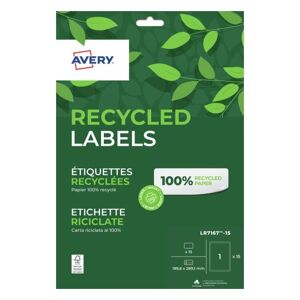 Avery Boîte de 15 étiquettes recyclées blanches 199,6 x 289,1mm. Impression Jet d'encre & Laser - Lot de 2 - Publicité