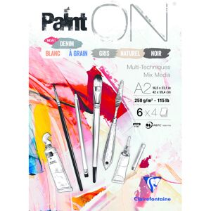 Clairefontaine Paint'ON n°6 bloc collé 24F A2 250g assorti 6x4F - Assortiment