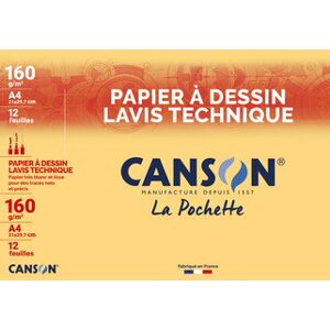 Canson Papier à dessin Lavis technique, A4, 160 g/m2, blanc - Lot de 3