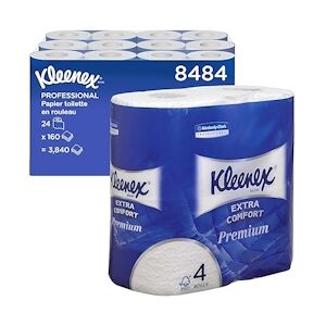 Kleenex Rouleau de papier toilette taille standard Kleenex 8484 - Papier toilette 4 épaisseurs - 24 rouleaux x 160 feuilles de papier toilette blanc