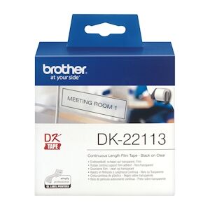 Brother DK22113 - Étiquettes ORIGINALES Taille Personnalisée - Largeur 62mm x 15,24 mètres - Texte noir sur fond transparent - Publicité