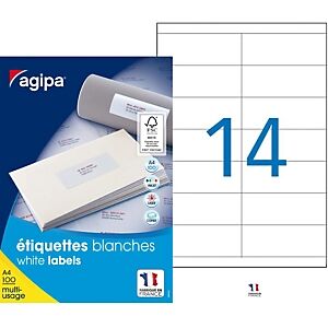 AGIPA 119002 Etiquettes blanches multi-usage 105 x 39 mm - Boîte de 1400 - Publicité