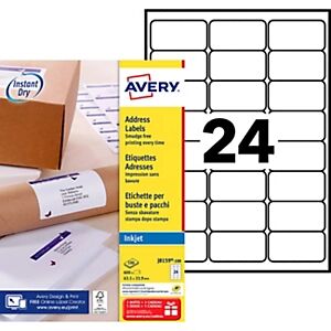 Avery J8159 Etiquettes adresses blanches jet d encre 63,5 x 33,9 mm - Boîte de 2400 - Publicité