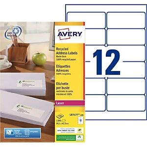 Avery LR7177 Etiquettes adresses blanches 100% recyclées 99,1 x 42,3 mm - Boîte de 1200 - Publicité