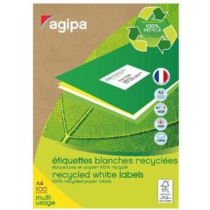 agipa Etiquette multi-usage, recyclé, 70 x 35 mm, blanc Blanc - Publicité