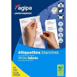 Agipa Etiquettes - Adhésif permanent - blanc - 105 x 74 mm 800 étiquette(s) (100 feuille(s) x 8) boîte - étiquettes Blanc - Publicité