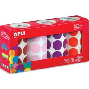 Boîte de 4 rouleaux de gommettes Apli Kids 2832 unités rondes - 33mm - couleurs assorties marrons, roses, lilas, orges