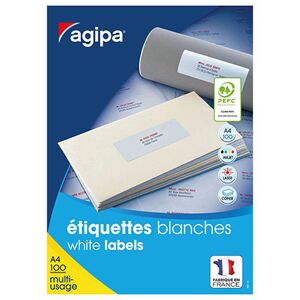 Agipa Étiquettes adhésives blanches multi-usages, 105 X 37 mm - 1600 étiquettes par boîte, 16 étiquettes par feuille (paquet 1600 unités) - Publicité