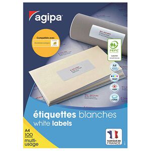 Agipa Étiquettes adhésives blanches multi-usages, 70 X 37 mm - 2400 étiquettes par boîte, 24 étiquettes par feuille (paquet 2400 unités) - Publicité