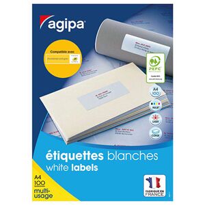 Agipa Étiquettes adhésives blanches multi-usages, 63.5 X 38.1 mm - 2100 étiquettes par boîte, 21 étiquettes par feuille (boîte 2100 unités) - Publicité