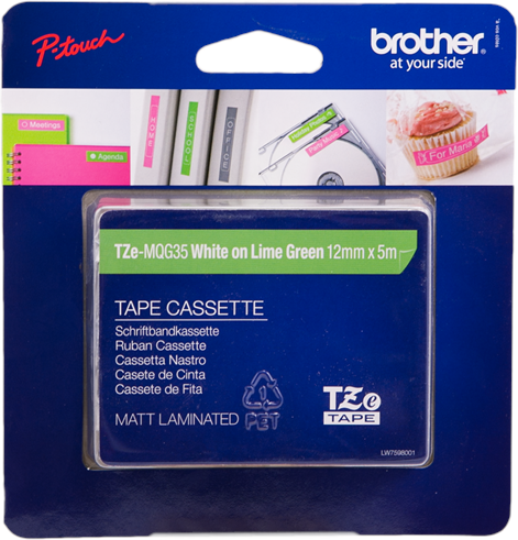 Brother TZ-MQG35 Ruban blanc sur vert(pomme) Original TZe-MQG35