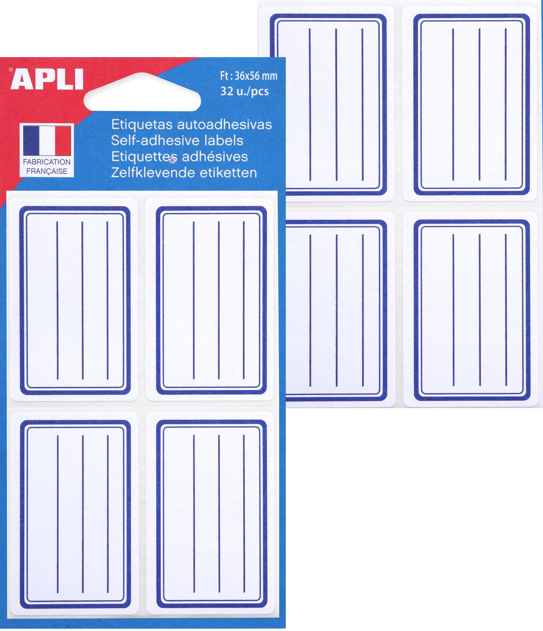 Apli Etiquettes pour livre, blanc/bleu, 36 x 56 mm, lignées - Lot de 5