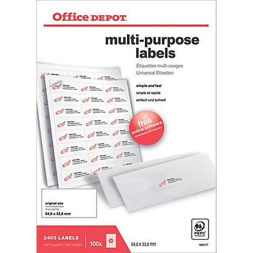 Office Depot Étiquettes multifonctions Office Depot Coins droits 64 6 x 33 8 mm Blanc 64 6 x 33 8 mm 100 Feuilles de 24 Étiquettes