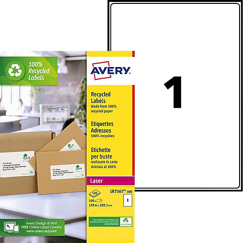 Avery Étiquettes d'adresses Avery QuickPEEL Blanc 199 6 x 289 1 mm 100 Feuilles de 1 Étiquettes