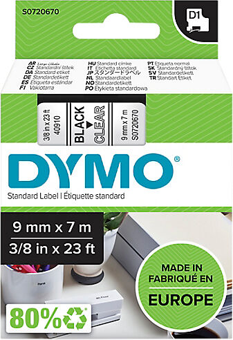 DYMO Ruban d'étiquettes DYMO D1 40910 9 mm x 7 m Noir  transparent