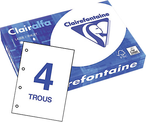 Clairefontaine Papier perforé Clairefontaine A4 80 g/m² Blanc Perfocopy 4 trous - 500 Feuilles