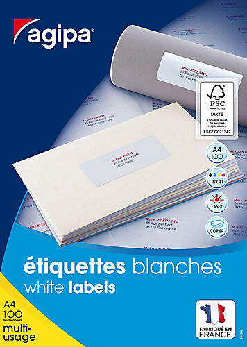 APLI Étiquettes multi-usage APLI Agipa A4 Blanc 37 x 105 mm 100 Feuilles de 16 Étiquettes