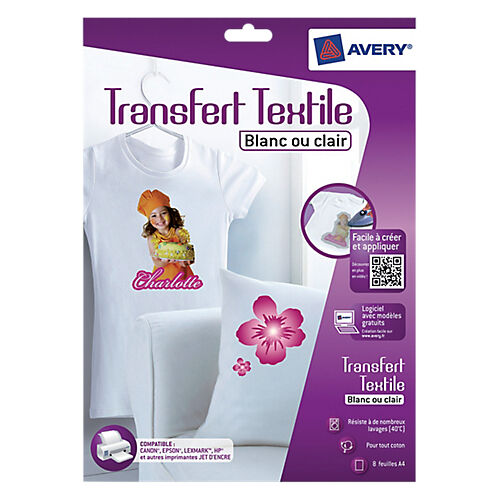 Avery Papier transfert textile Avery 21 x 0 6 x 33 6 cm Transfert Textile Blanc