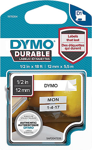 DYMO Ruban d'étiquettes DYMO D1 Durable 12 mm x 5 5 m Noir sur blanc - 5.5 m