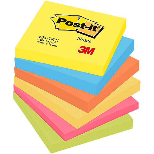 Post-it Notes adhésives Post-it 76 x 76 mm Assortiment - 6 Unités de 100 Feuilles