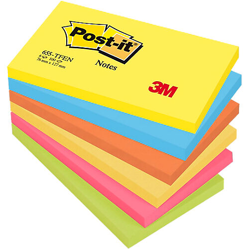 Post-it Notes adhésives Post-it 127 x 76 mm Assortiment - 6 Unités de 100 Feuilles