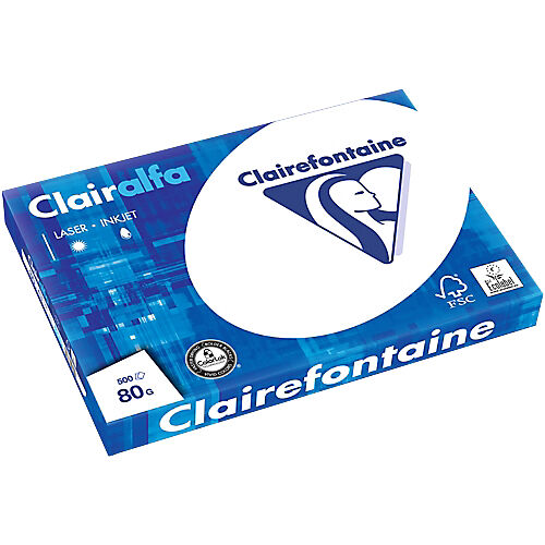 Clairefontaine Papier Clairefontaine A3 80 g/m² Blanc Clairalfa - 5 Paquets de 500 Feuilles