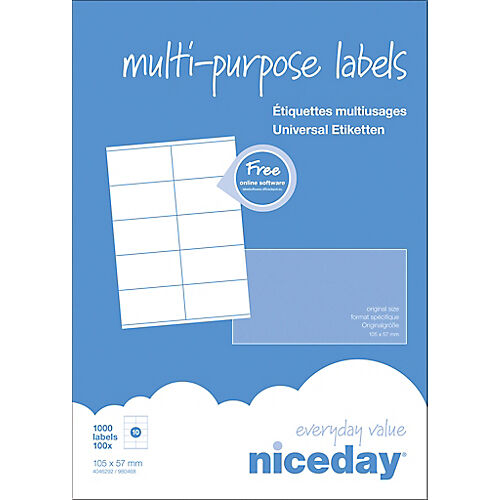 Niceday Étiquettes multifonctions Niceday 980468 Special format Blanc 105 x 57 mm 100 Feuilles de 10 Étiquettes
