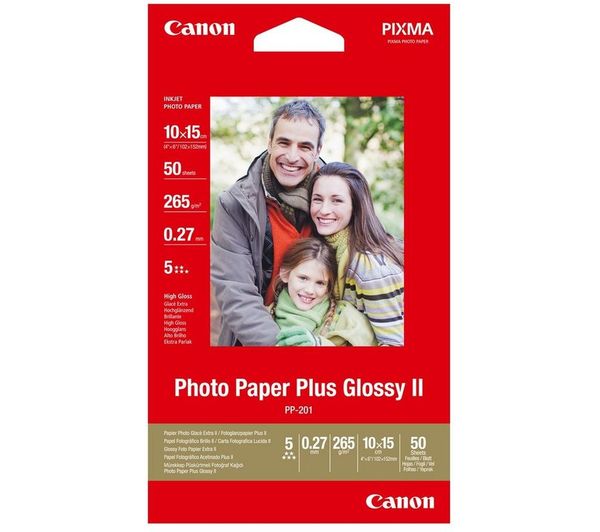 Canon 100 x 150 mm PP-201 Glossy Photo Paper - 50 Sheets