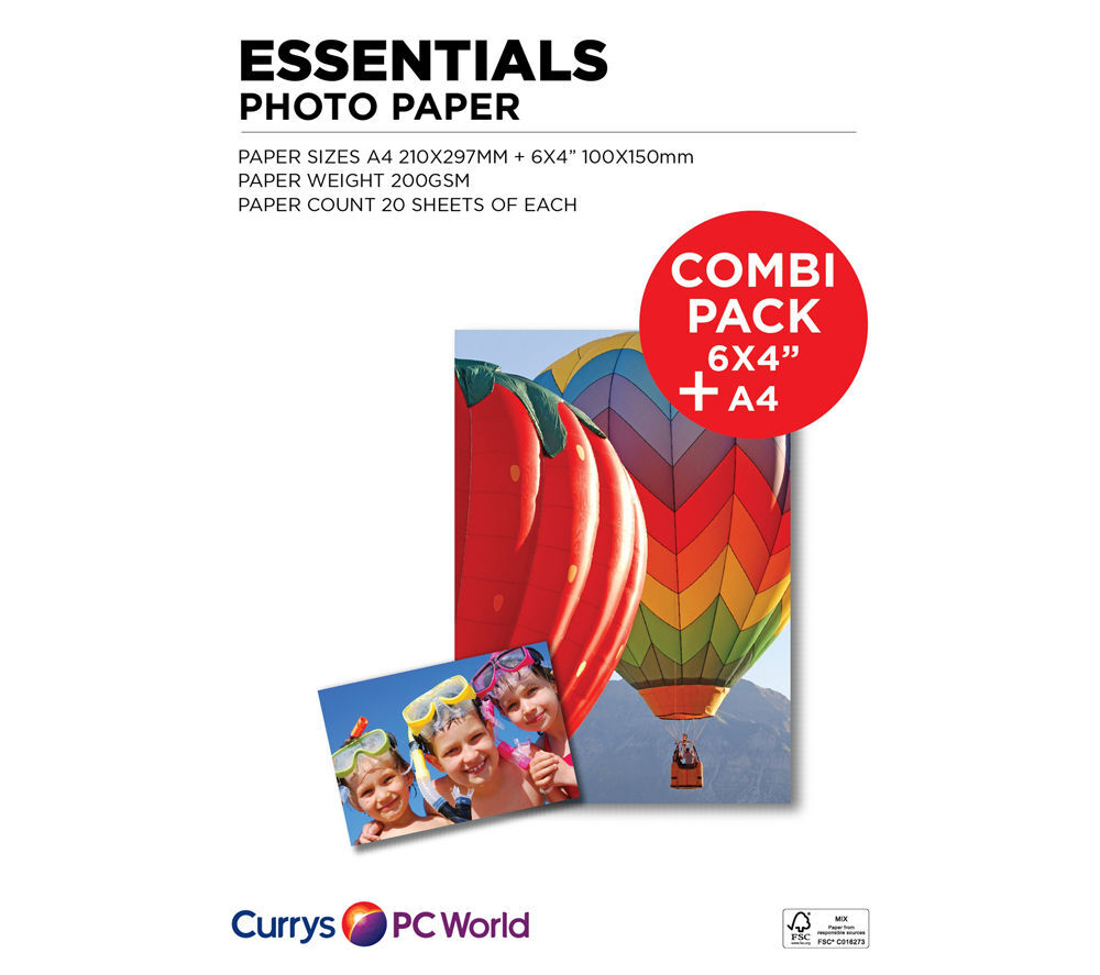 ESSENTIALS A4 / 100 x 150 mm Photo Paper Combi Pack - 40 Sheets