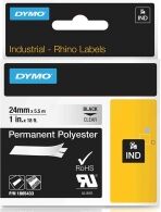 Dymo 1805433 IND Rhino 24mm permanent polyester tape, black on transparent (original)