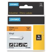 Dymo S0718490 / 18435 IND Rhino 12mm vinyl tape, black on orange (original)