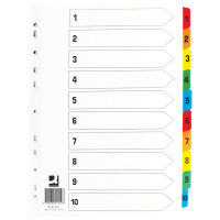Q-Connect 1-10 index multi-punched reinforced card multi-colour numbered tabs A4 white