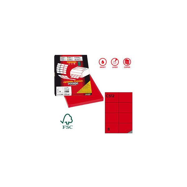 etichette adesive c/512 - in carta - permanenti - 105 x 74,25 mm - 8 et/fg - 100 fogli  - rosso - markin