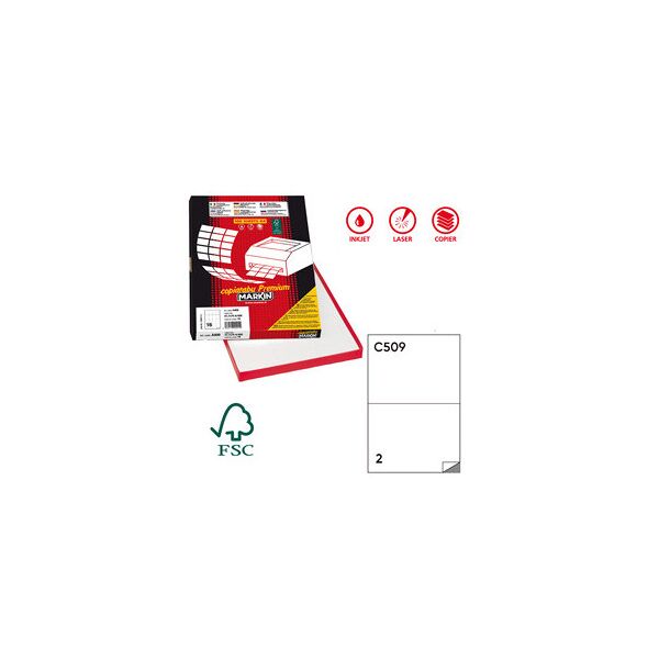 etichette adesive extra forti c/509 - in carta - permanenti - 210 x 148,4 mm - 2 et/fg - 100 fogli - bianco - markin