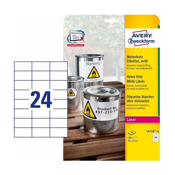 avery l4718-20 etichette bianco 70x37mm 20 fogli - l4718-20