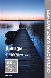 RefillJet Carta Patinata Opaca Matte, 180 gr, 50 Fogli A4