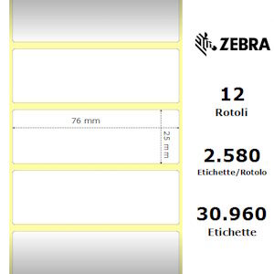 Zebra Etichette 800263-105 Z-Select Pacco Da 12 - Carta Termica 2000D - 76X25 Mm 2580 Et./Rotolo