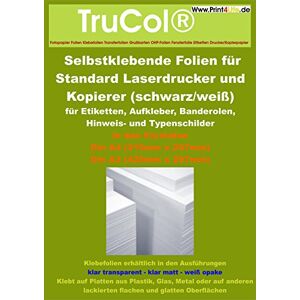 trucol 10 vellen DIN A4 matte doorschijnende premium zelfklevende folies voor zwart-wit laserprinters en kopieerapparaten (standaard laserprinter + kopieer). Dikte: 0,08 mm