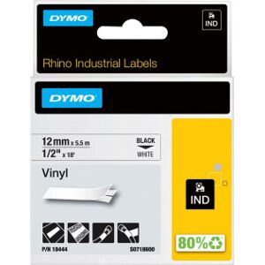 Dymo Rhino Industrial -Vinyltejp 12 Mm X 5,5 M, Svart På Vit Botten