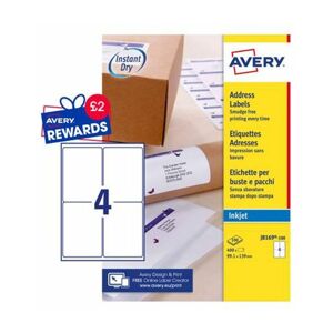 Avery - Inkjet Address Label 139x99mm 4 Per A4 Sheet White (Pack 400 Labels) J8169