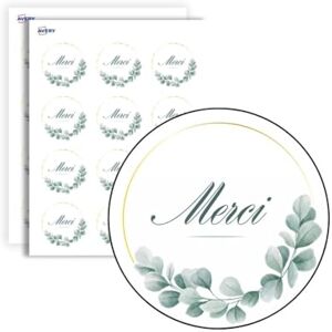 Avery - 140 Round Self-Adhesive Thank You Labels – 35 mm – Recycled Paper – Eucalyptus – 4 A4 Sheets of Thank You Stickers for Wedding, Crafts and Parties