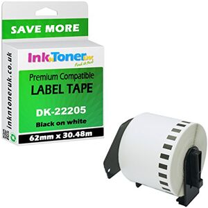 Inkntoner UK Compatible DK-22205 Black On White 62mm x 30.48m Continuous Paper Label Roll Tape (DK22205)