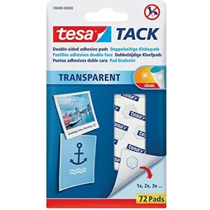 tesa UK tesa Double-Sided Adhesive Pads TACK - Transparent Adhesive Strips for Mounting on Walls, Windows, and Mirrors - 1 x 72 Pads