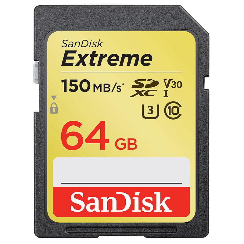 SanDisk Extreme SDXC-Speicherkarte 64 GB, UHS-I Class 3 (U3) / V30, 150 MB/s