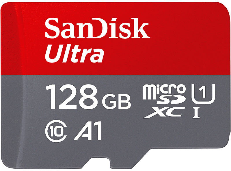 SanDisk Ultra microSDXC, 128 GB, 120 MB/s, Class 10, U1, A1, mit Adapter