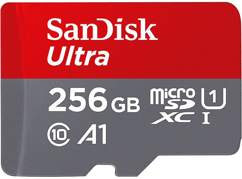 SanDisk Ultra microSDXC, 256 GB, 120 MB/s, Class 10, U1, A1, mit Adapter